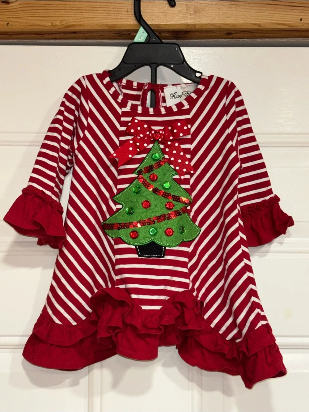 Rare Editions Red & White Striped Dress with Bow Accent
